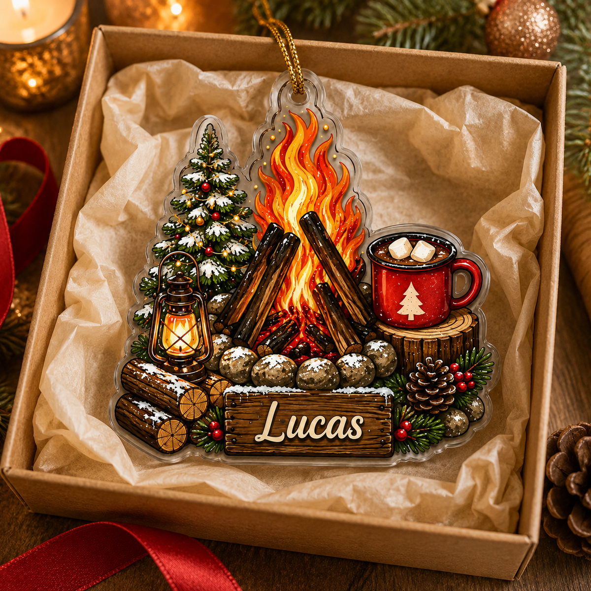 Camping Personalize Acrylic Campfire Winter