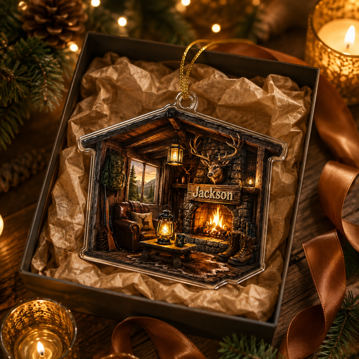 Personalized Hunting Cabin Hearth Acrylic