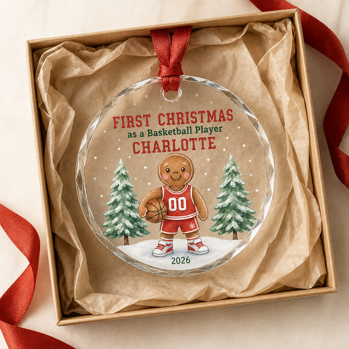 Basketball Glass Ornament - First Christmas Player