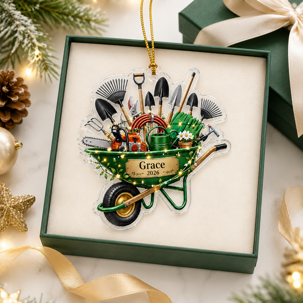 Custom Gardening Christmas Wheelbarrow Acrylic