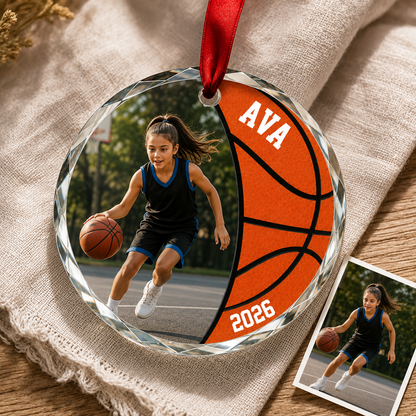 Custom Photo Sport Glass Ornament Basketball Vintage Quote