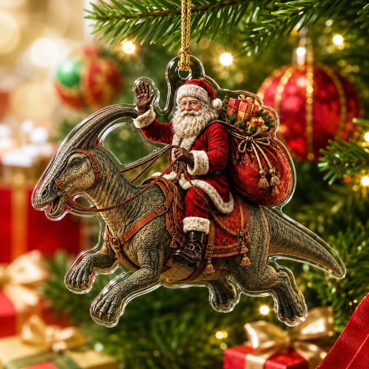 Dinosour With Santa Parasaurolophus