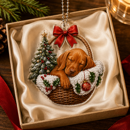 Dog Chrismast With Wicker Basket Vizsla
