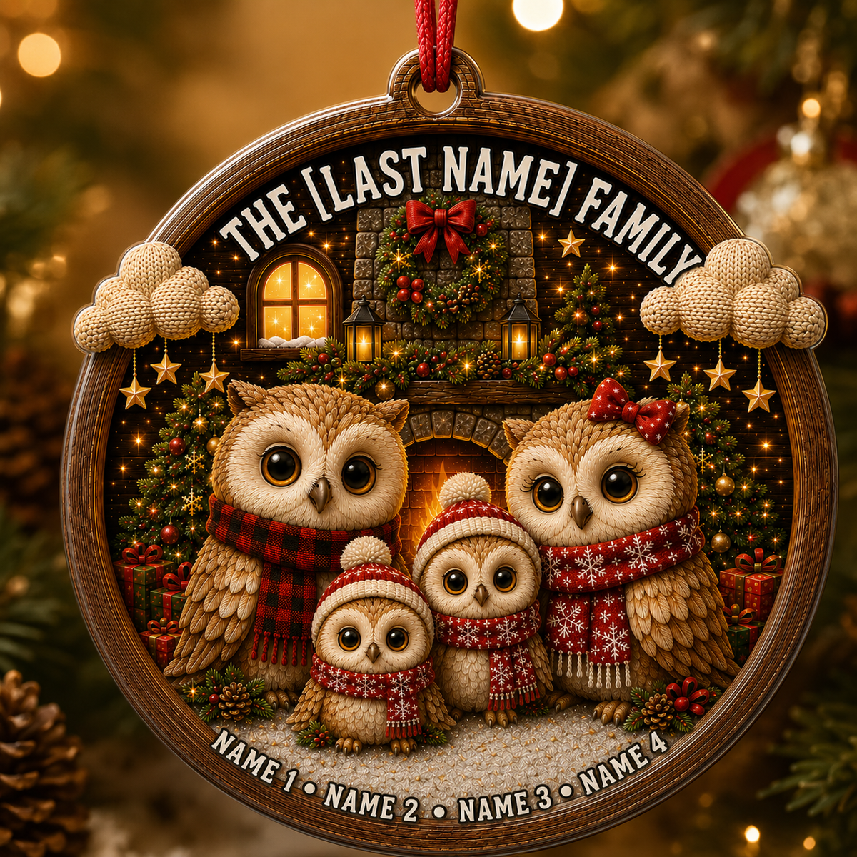 Christmas Family Wood Owl