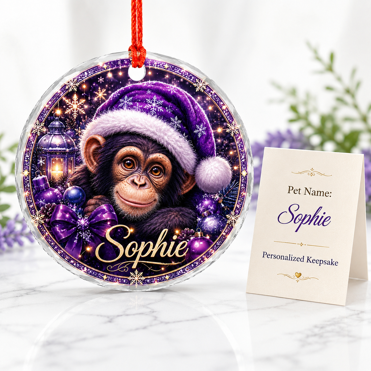 Purple Animal At Christmas Chimpanzee