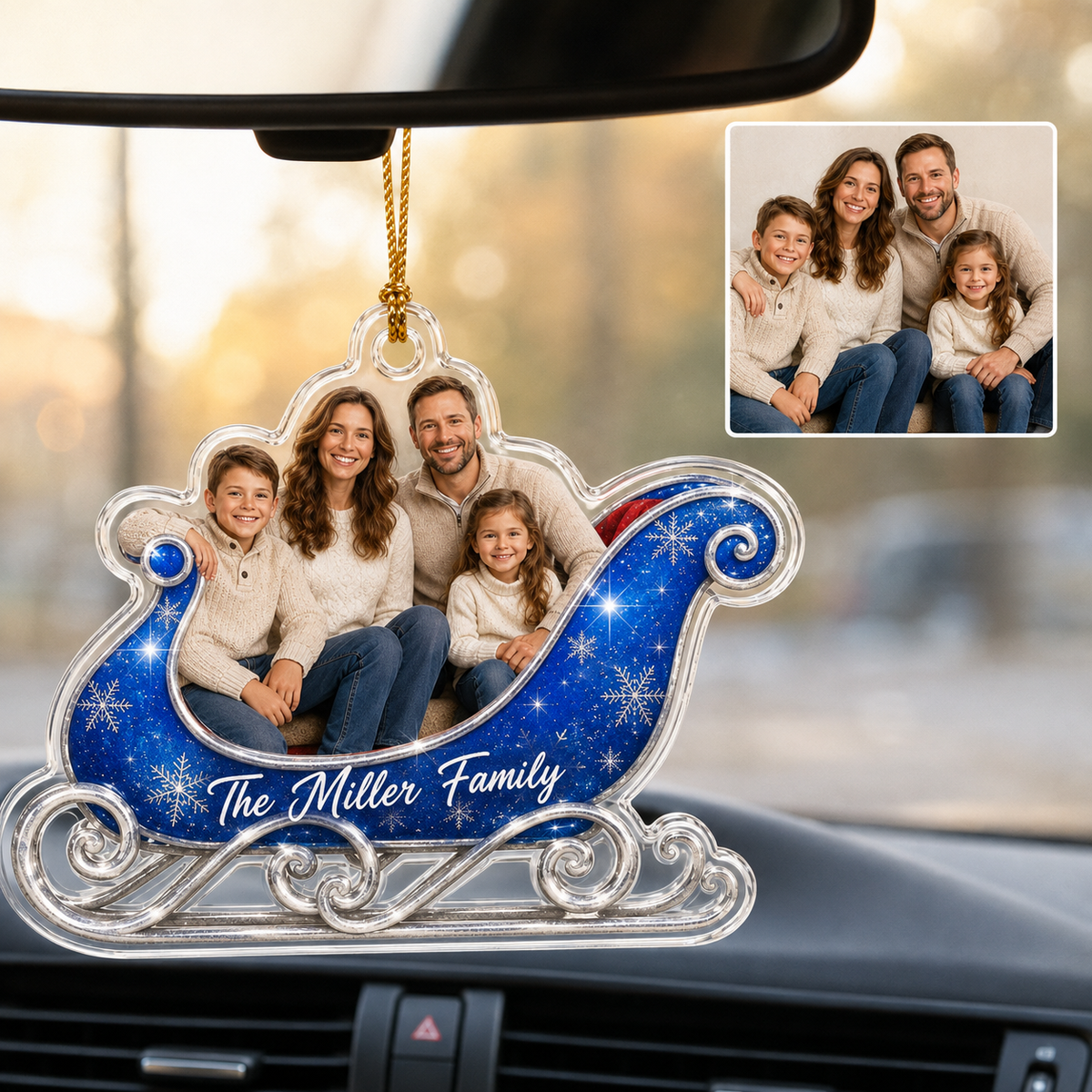 Custom Photo Christmas Sleigh Family