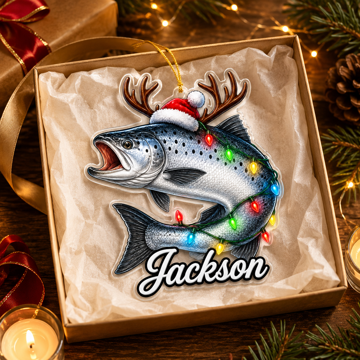 Fishing Christmas Lights Salmon Acrylic