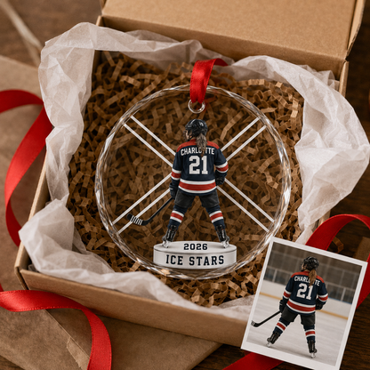 Custom Photo Sport Glass Ornament Hockey Personalised Display