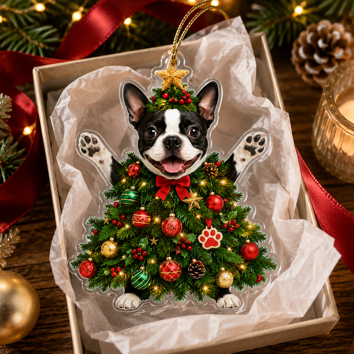 Dog Santa Tree Boston Terrier