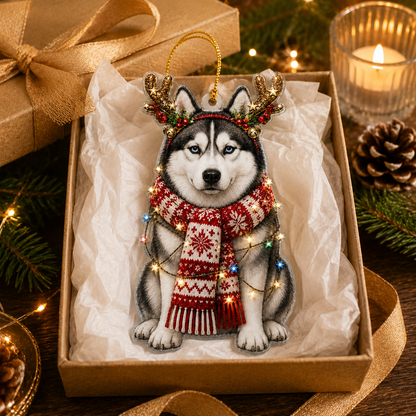 Dog Decor with Antlers & Scarf Siberian Husky