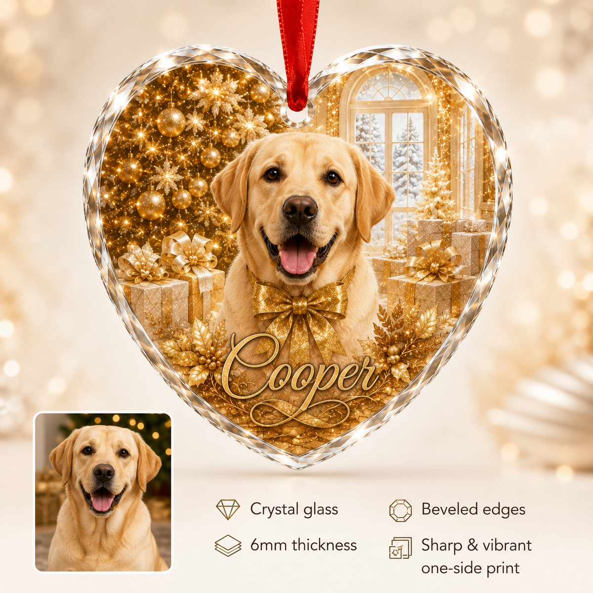 Custom Photo Dog Glass Dog With Yellow Present
