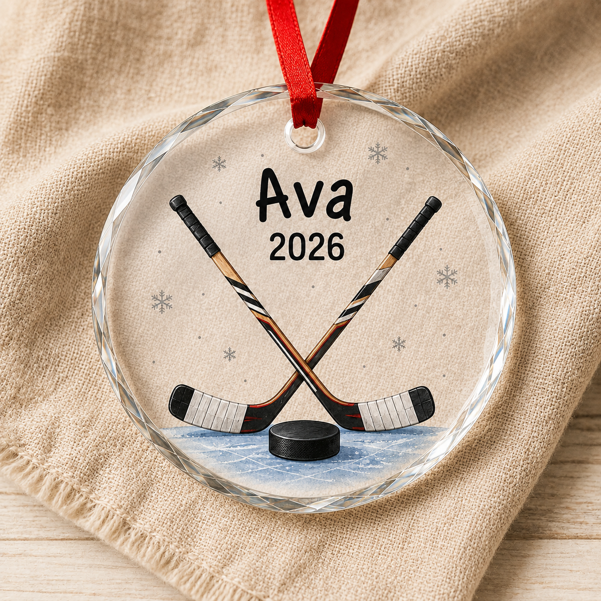 Custom Sport Glass Ornament Hockey Sticks and Puck