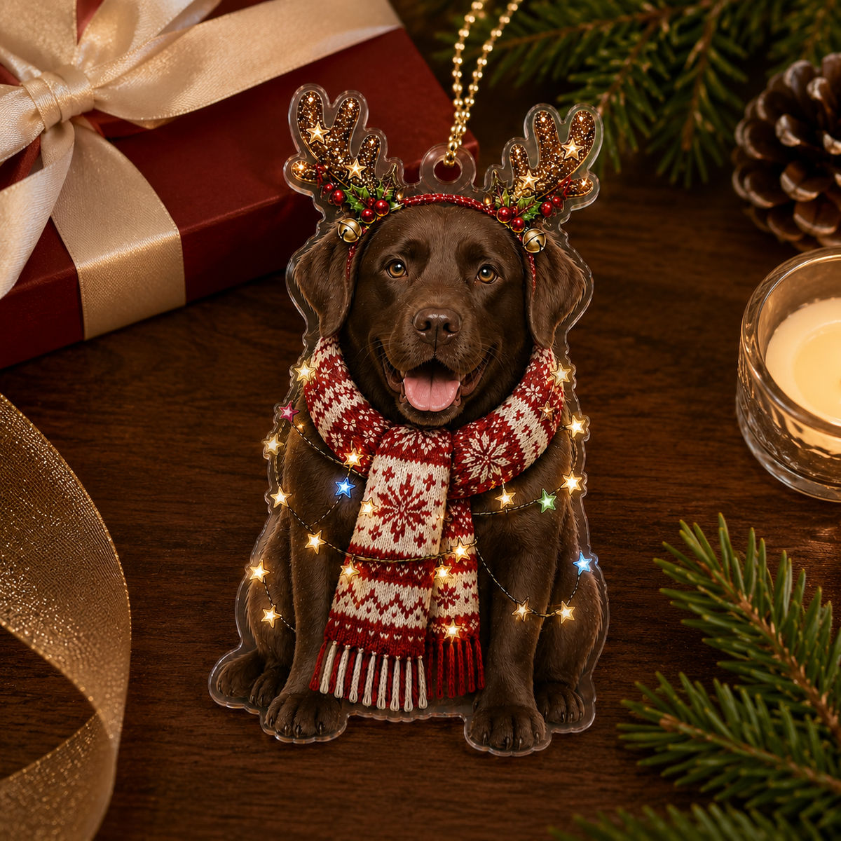 Dog Decor with Antlers & Scarf Labrador Retriever