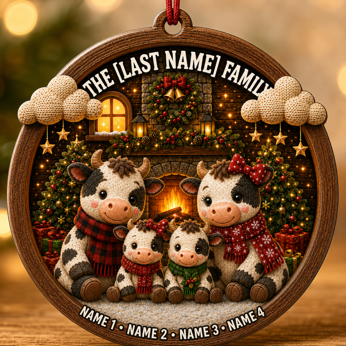 Christmas Family Wood Cow
