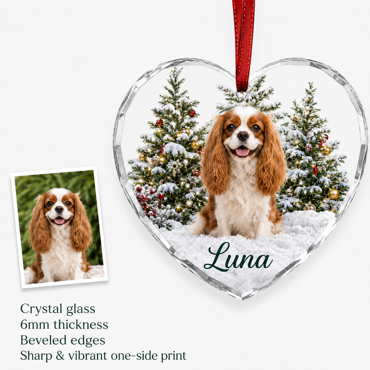Custom Photo Dog Glass Dog With Christmas Tree
