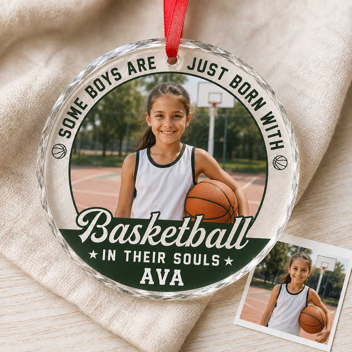 Custom Photo Sport Glass Ornament Basketball Born With Basketball