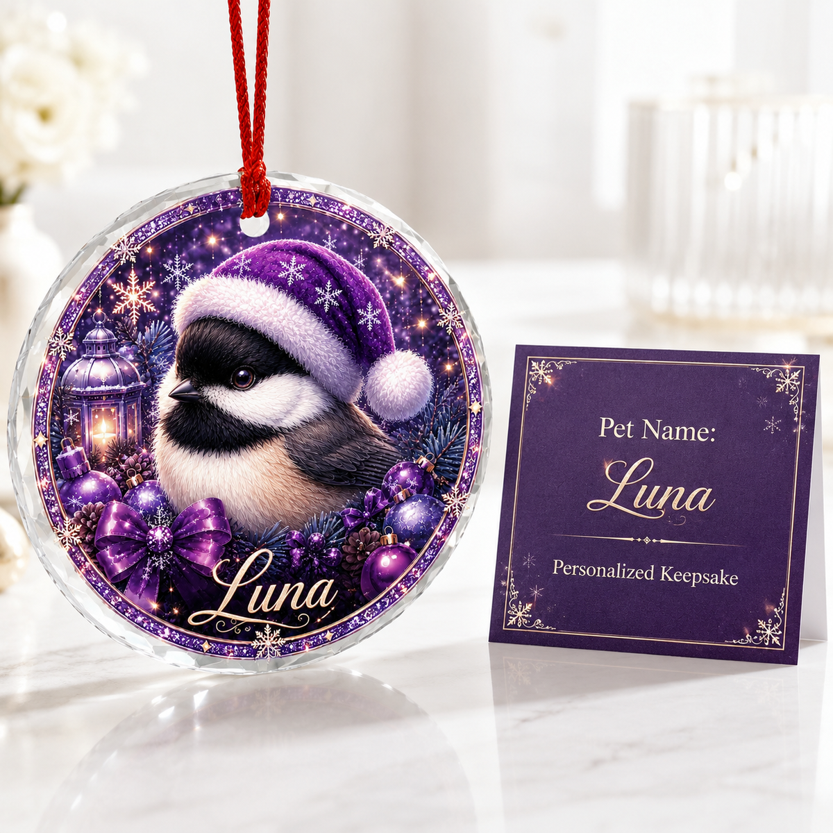 Purple Bird At Christmas Chickadee