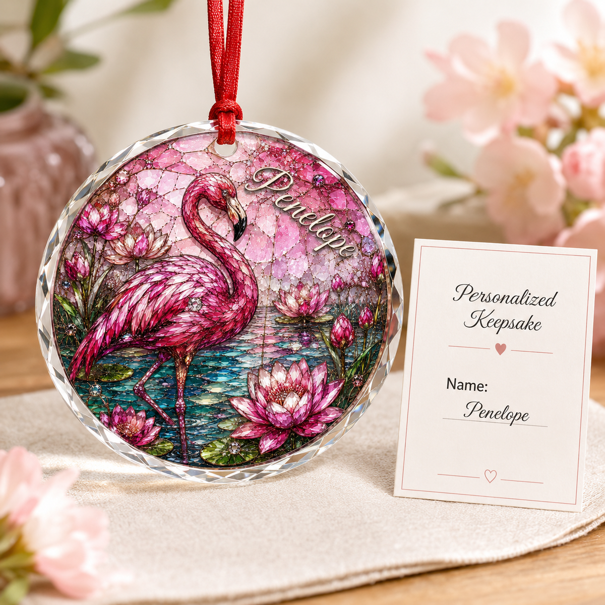 Custom Name Glass Animal Flamingo