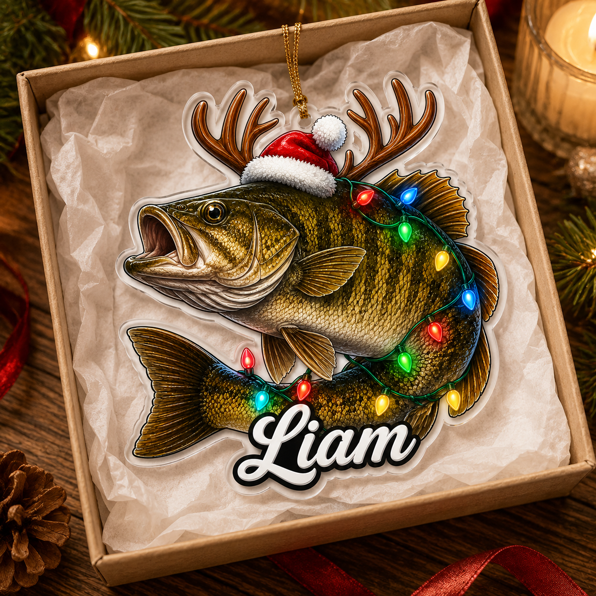 Fishing Christmas Lights Black Bass Acrylic
