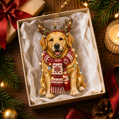 Dog Decor with Antlers & Scarf Golden Retriever