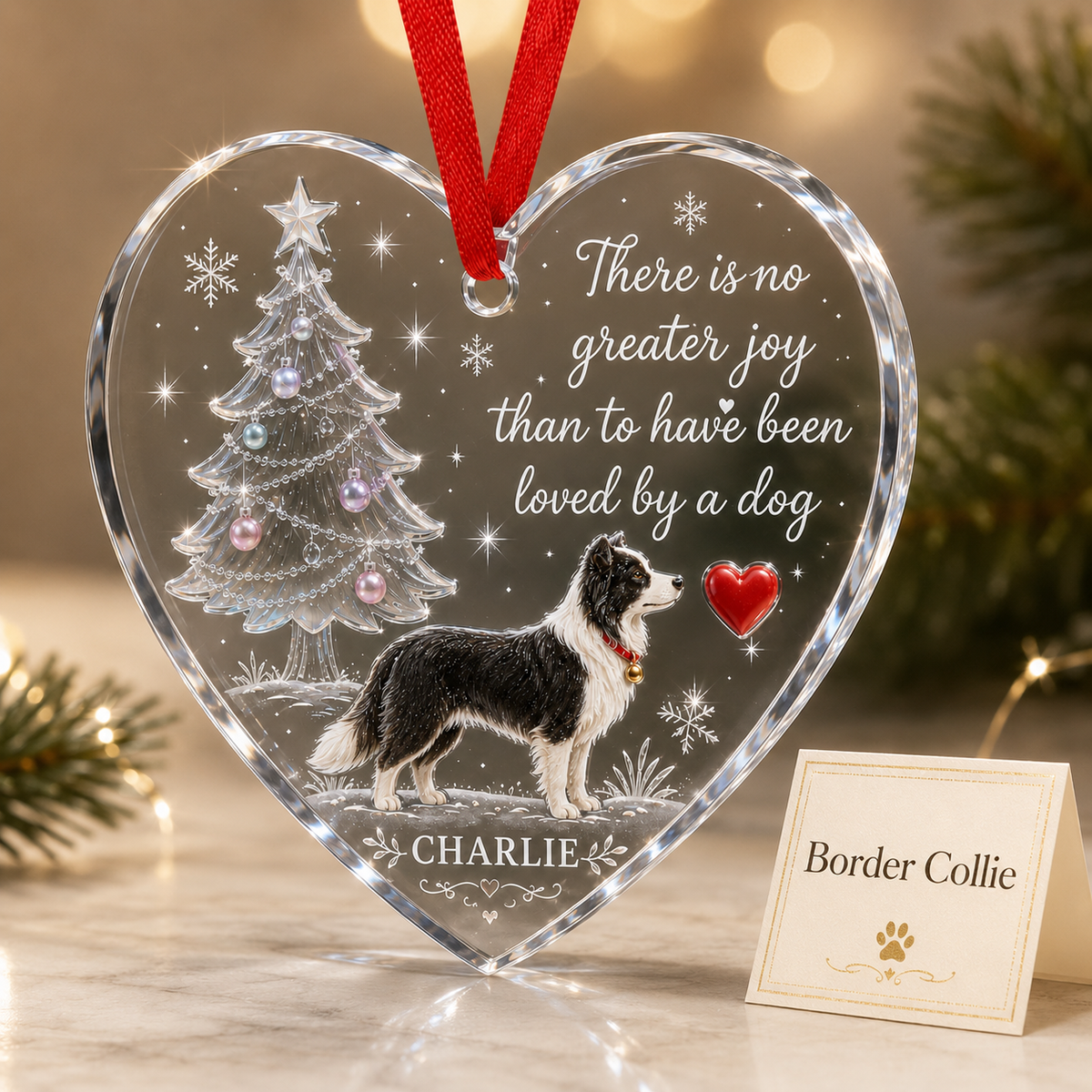 Christmas Glass Dog Border Collie