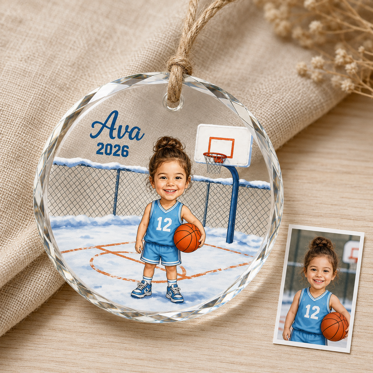 Custom Photo Sport Glass Ornament Basketball Winter Cartoon