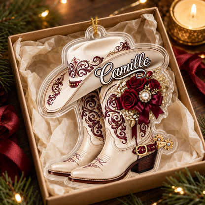 Personalized Boots Burgundy Floral Acrylic
