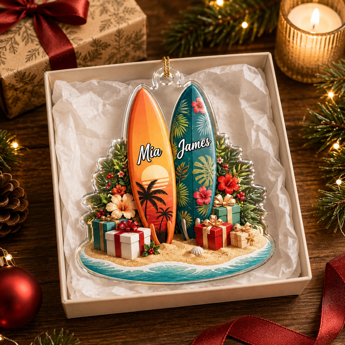 Surfing Personalize Acrylic Couple Surfboard