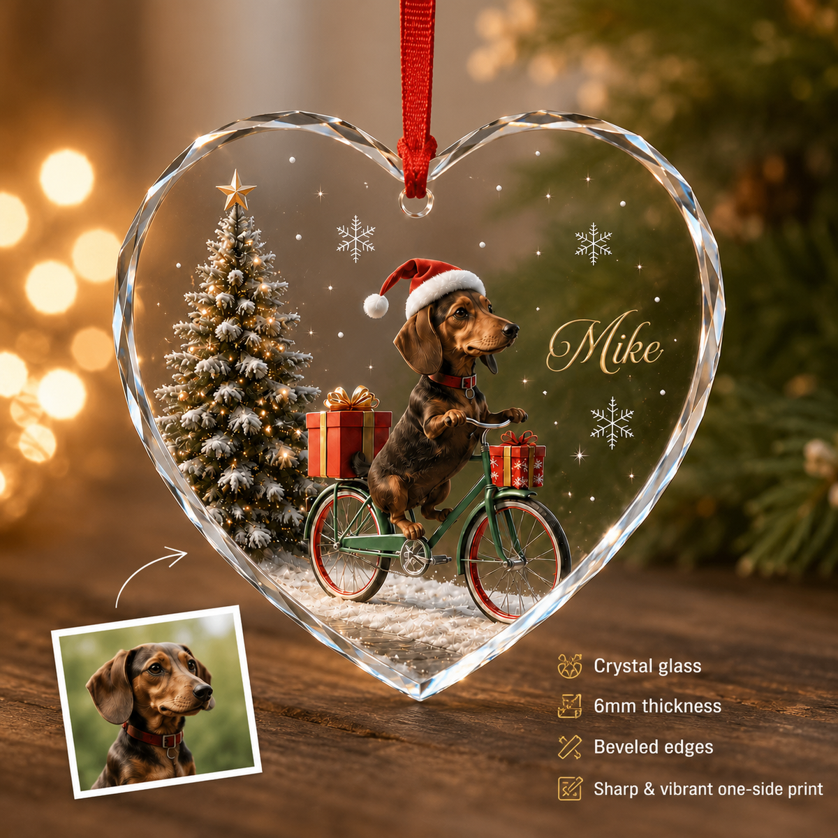 Custom Photo Dog With Christmas Bycicle