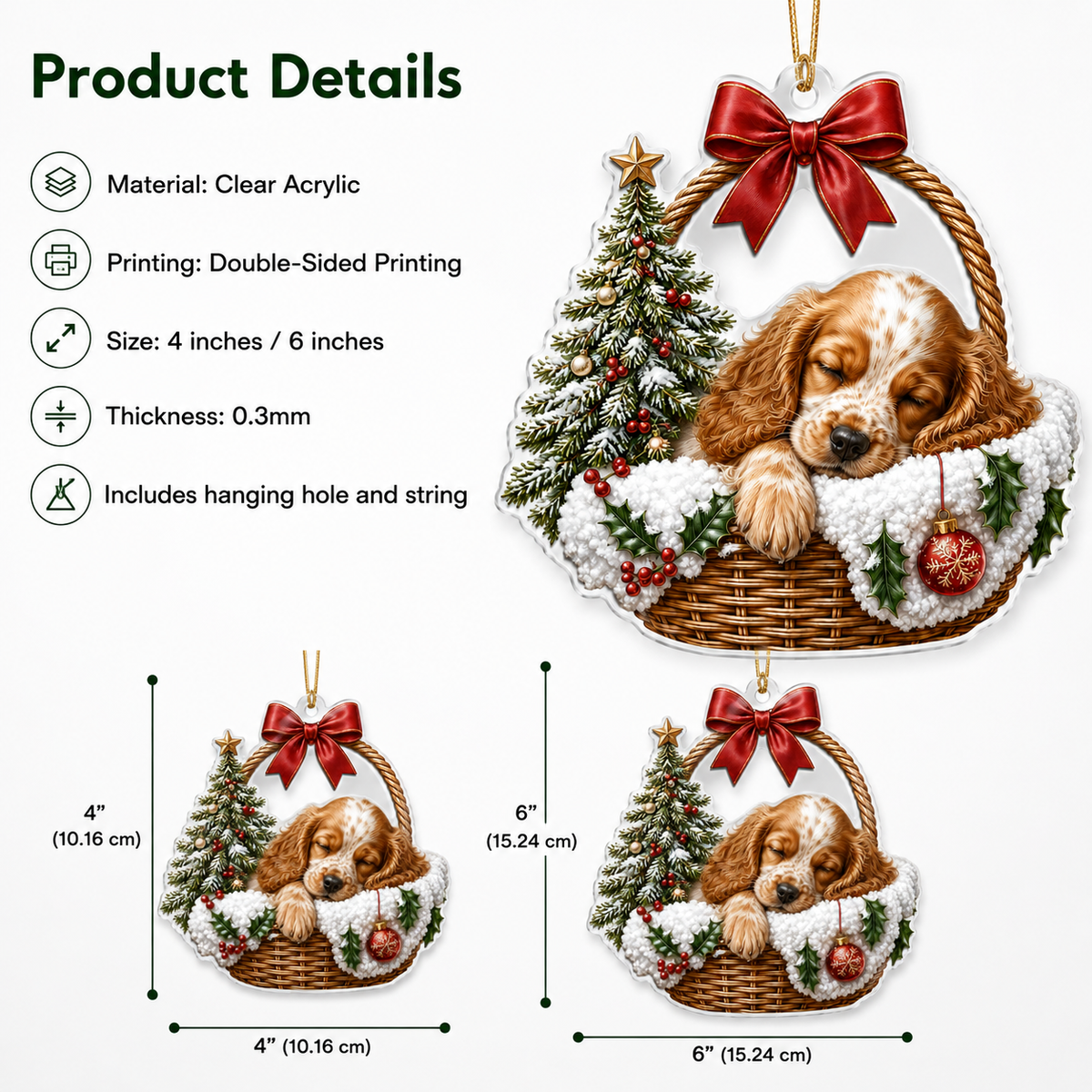 Dog Chrismast With Wicker Basket Spaniel