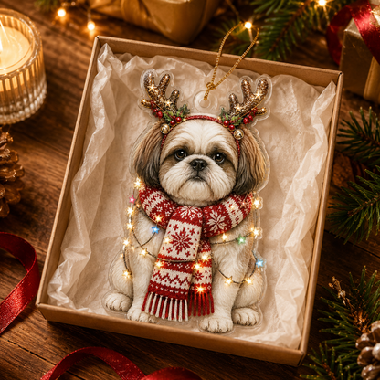 Dog Decor with Antlers & Scarf Shih Tzu