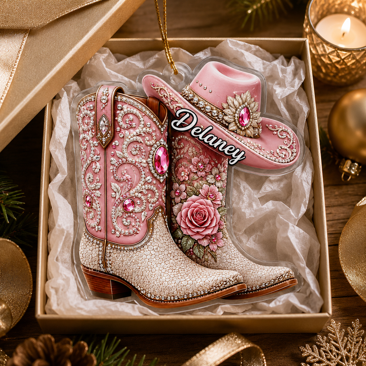 Personalized Boost Pink Jewel Cowgirl Acrylic