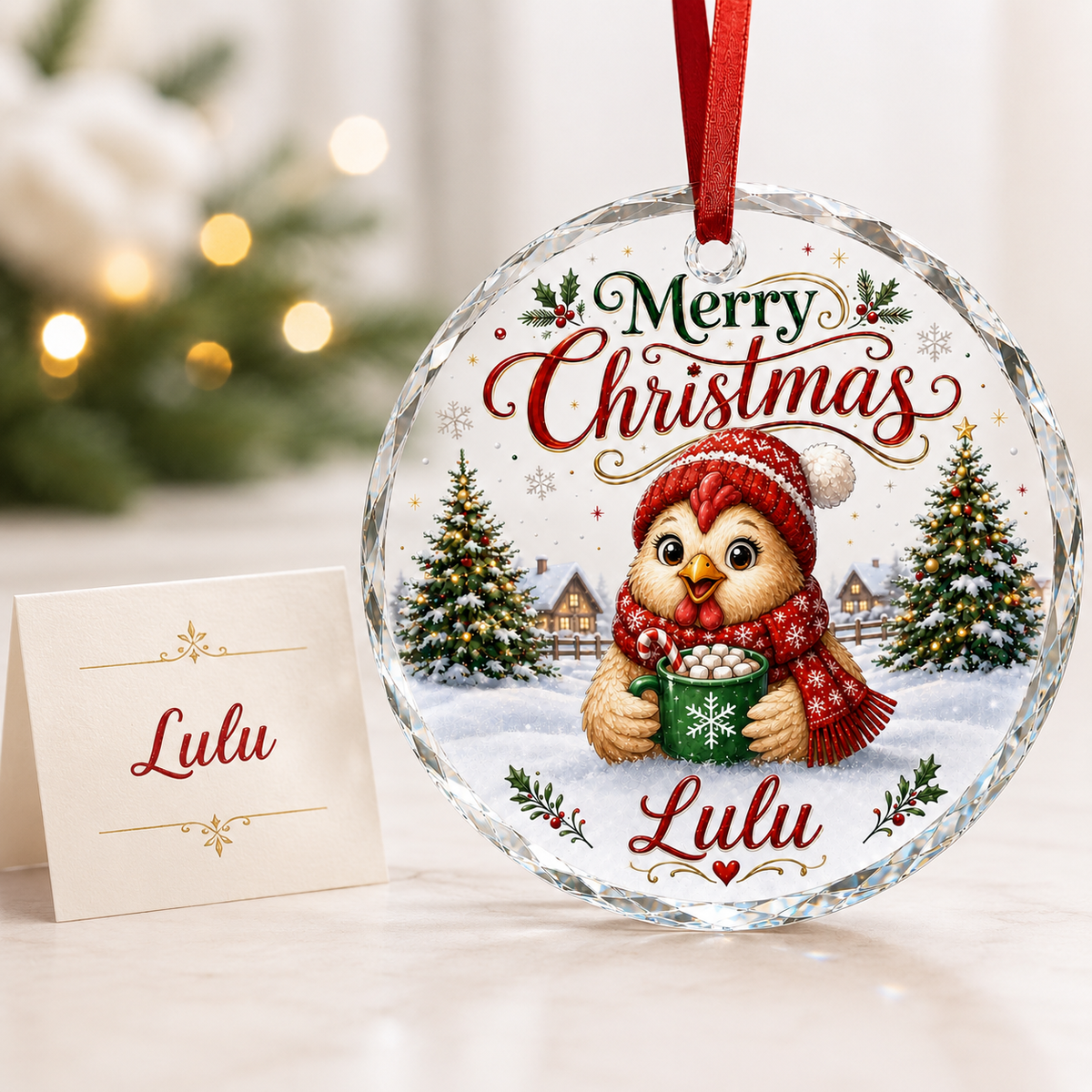 Christmas Glass Animal Chicken