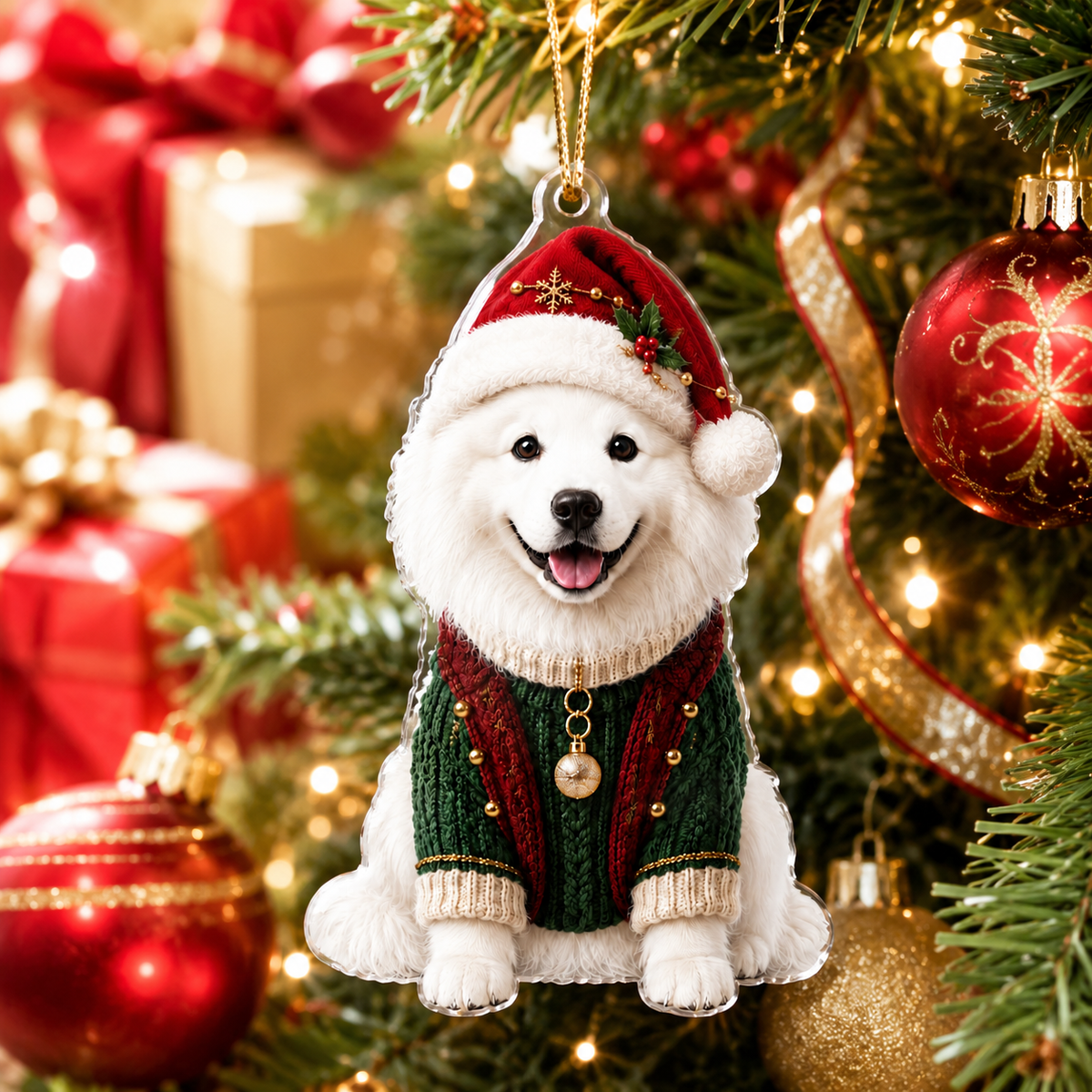 Dog Chrismast With Noel Sweater Samoyed