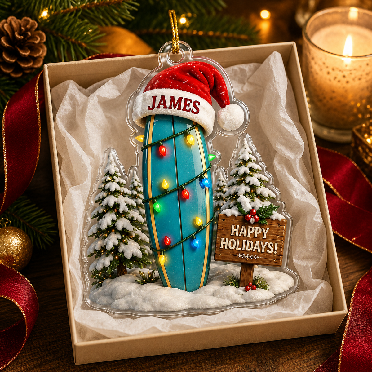 Surfing Personalize Acrylic Holiday Surf