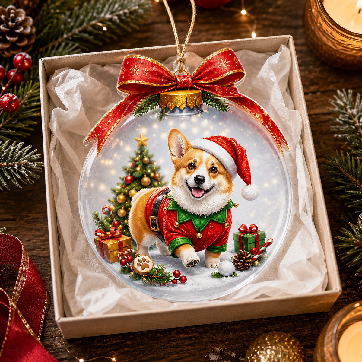 Dog Santa Bauble Ball Pembroke Welsh Corgi