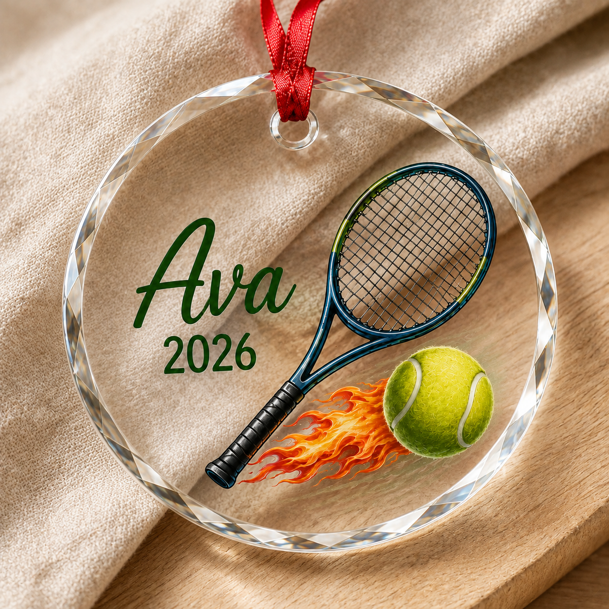 Custom Photo Sport Glass Ornament Tennis Flaming Ball