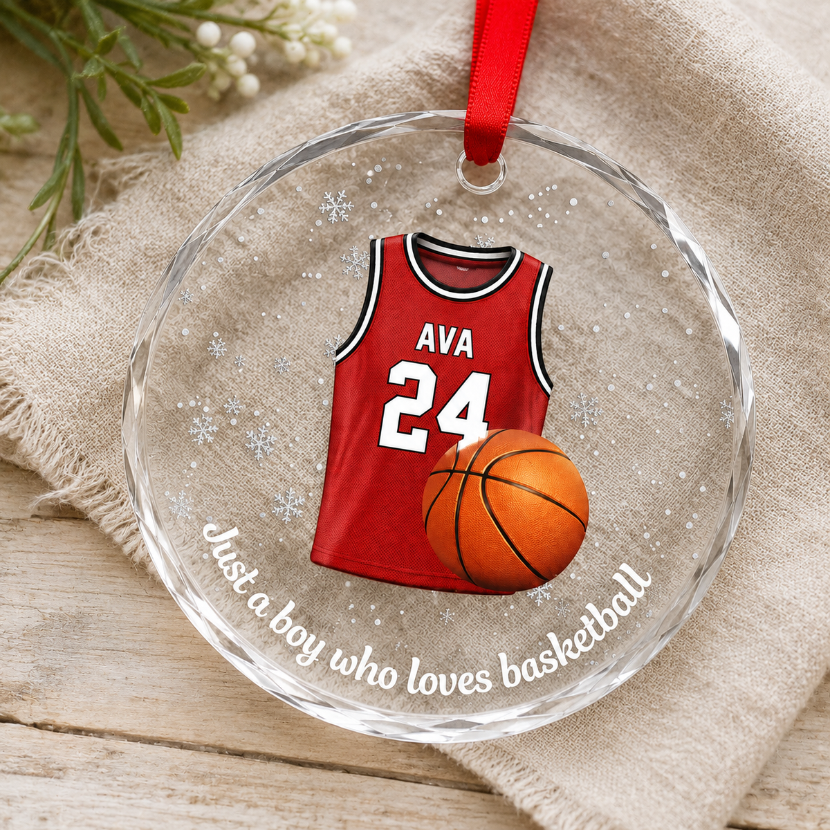 Basketball Glass Ornament - Personalized Jersey