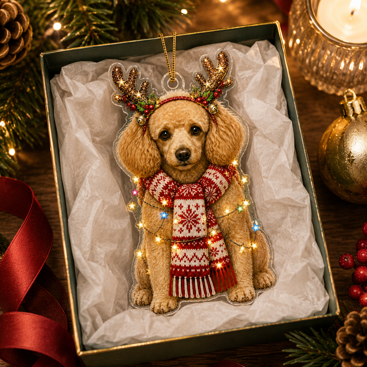 Dog Decor with Antlers & Scarf Poodle