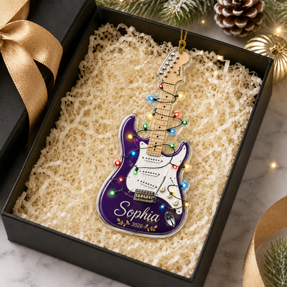 Guitar Custom Name Acrylic - Black Guitar Christmas Lights