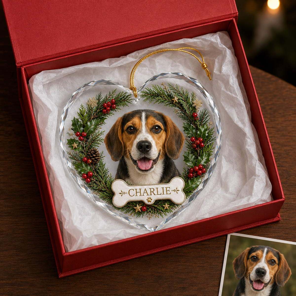 Custom Photo Dog Glass Dog With Bone And Wreath