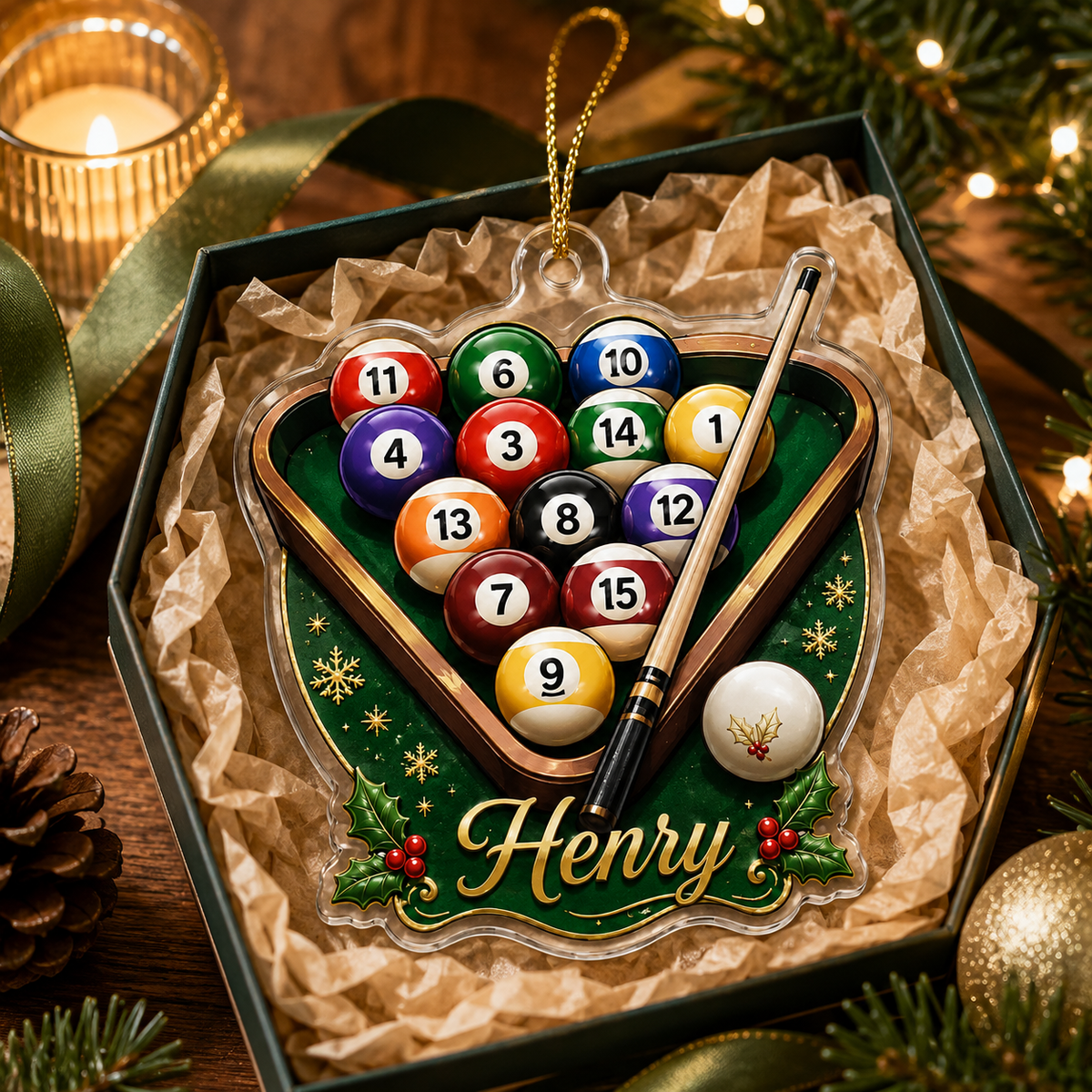 Custom Name Billiards Christmas Rack Acrylic
