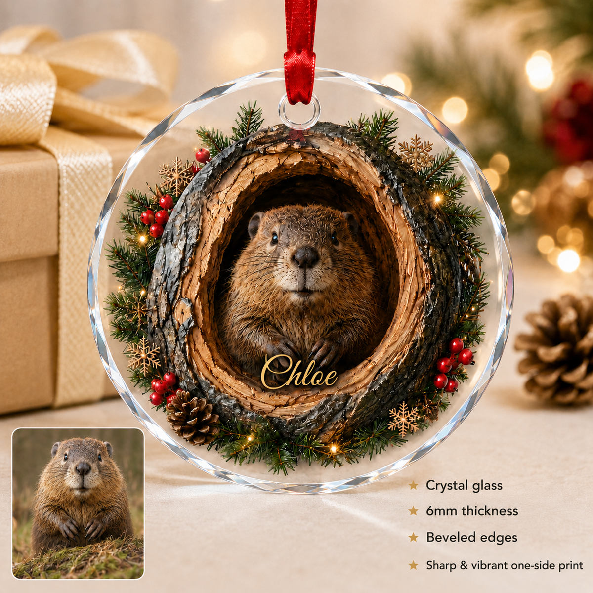 Animal Glass Ornament Tree Hollow Beaver