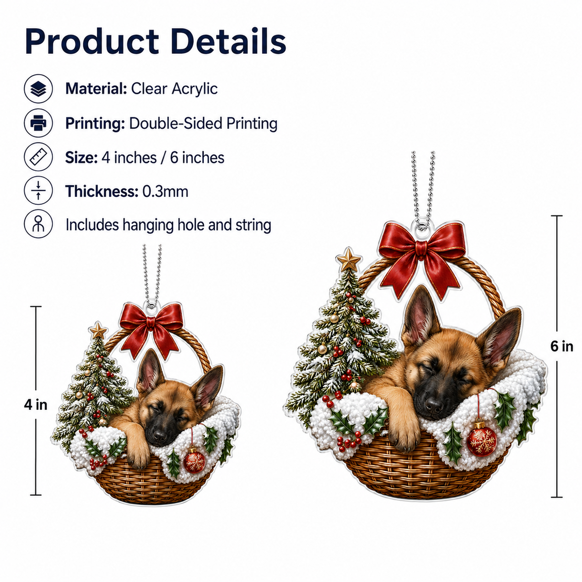 Dog Chrismast With Wicker Basket Belgian Malinois