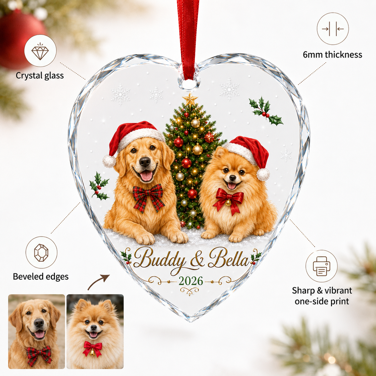 Custom Photo Dog Glass Christmas Tree
