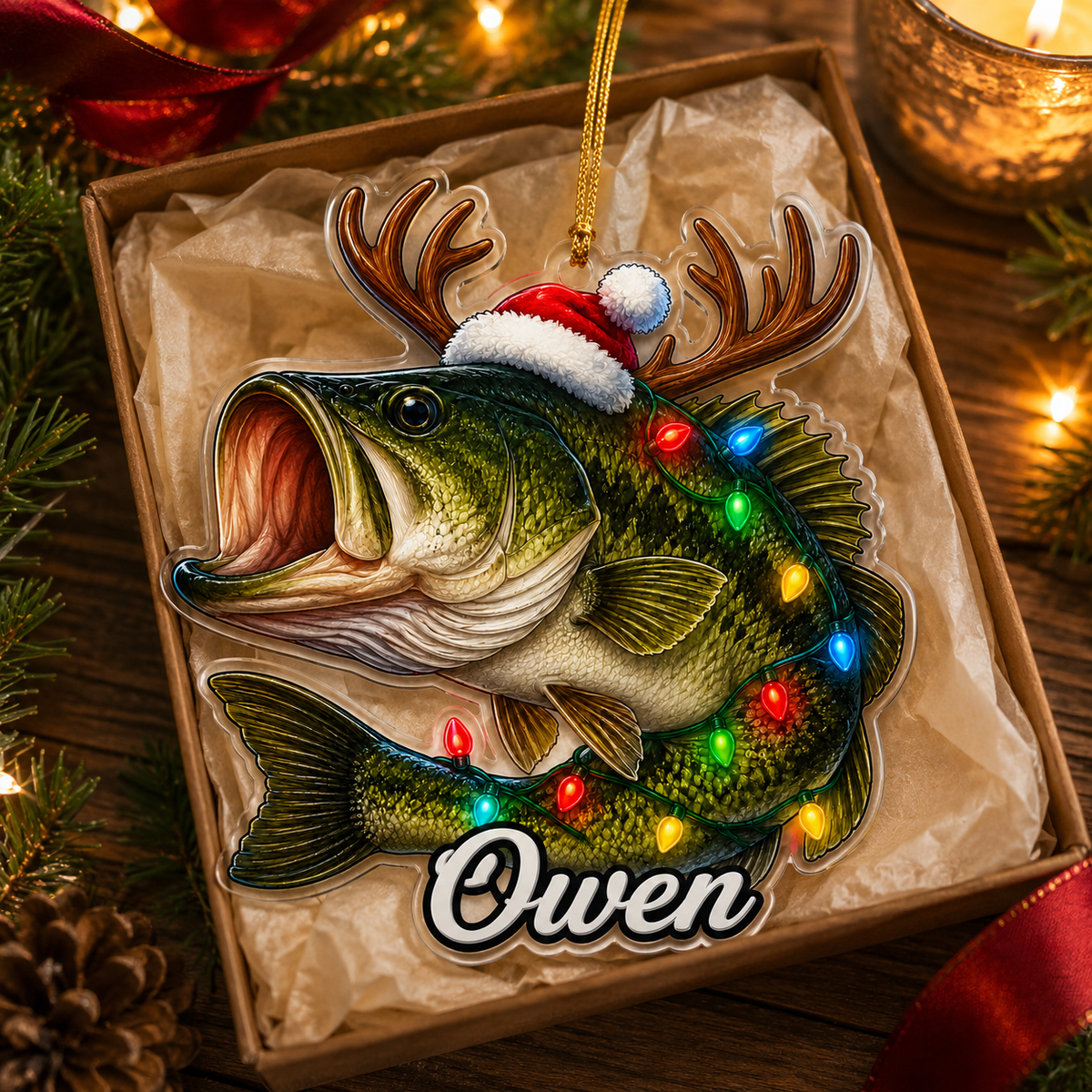 Fishing Christmas Lights Largemouth Bass Acrylic