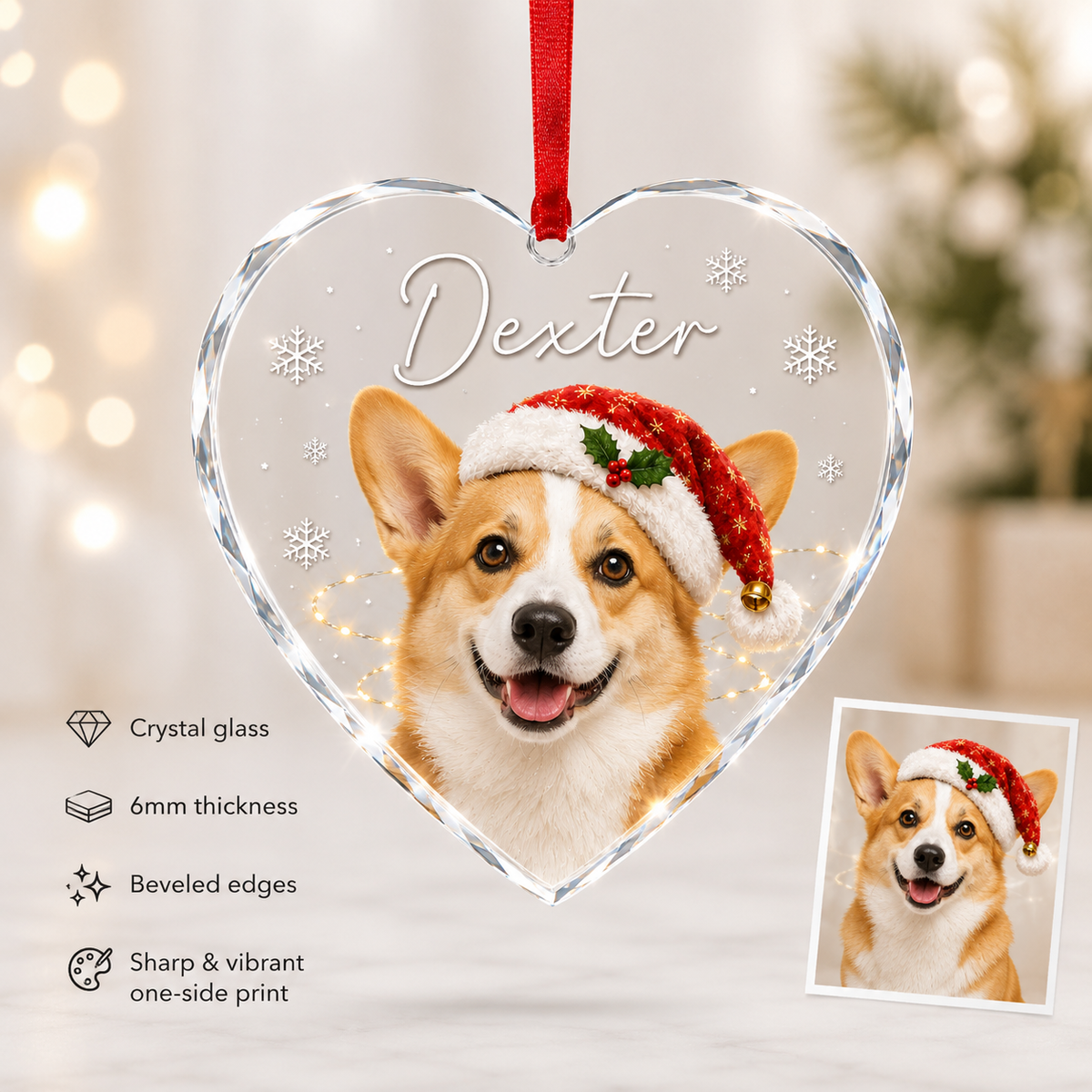 Custom Photo Dog Glass Dog With Christmas Hat