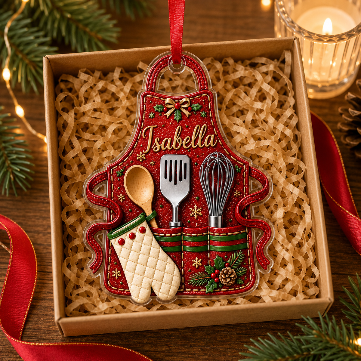 Personalized Kitchen Utensils Acrylic Red Apron