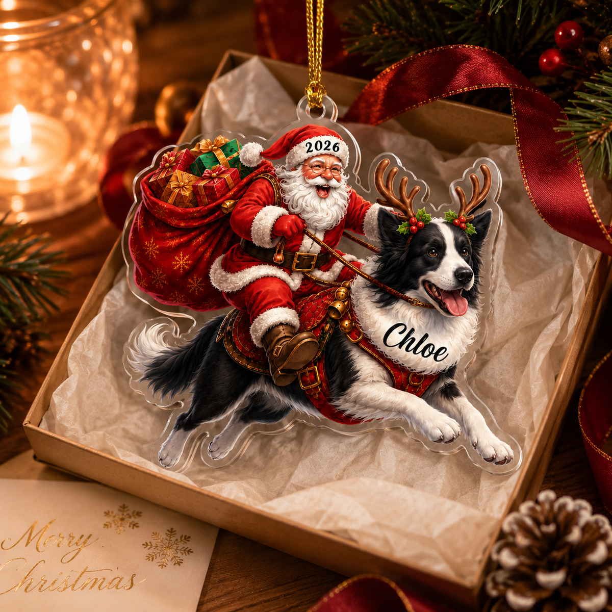 Santa Claus and Dog Border Collie