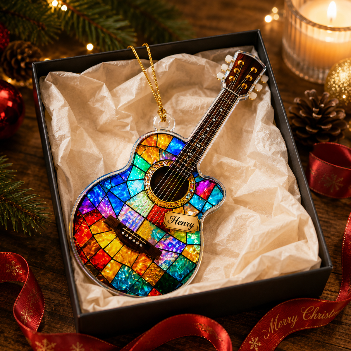 Guitar Custom Name Acrylic - Stained Glass Acoustic Guitar